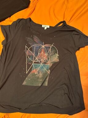 William Rast Black Graphic Tee with Multicolor Geometric Print
